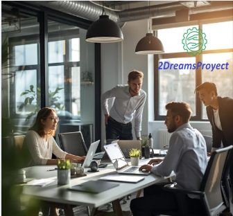 Reunión de profesionales en una oficina moderna, colaborando en proyectos.